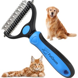 FurGroom Undercoat Rake Dog, Cat Brush Dog Brush - Reduce Shedding by 95% - Double Sided Deshedding Dematting Tool - Dog Brushes Shedding Hair - Dog Grooming Brush - Cat Grooming Brush