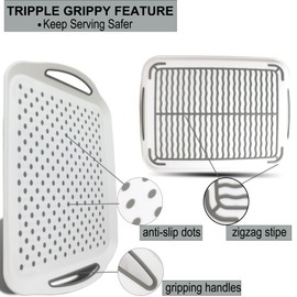 Large Nonslip Serving Tray with Handles, Silicone Grippy Dots Lap Food Trays for Eating, Dishwasher Safe Serve for Breakfast Dinner Snack Fruit Appetizers Beverage, Rectangular, Set of 2, White