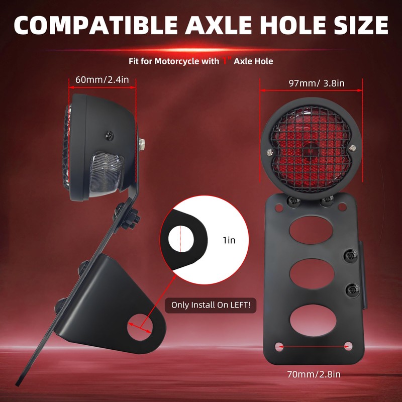 FATECIM 1" Motorcycle LED Brake Tail Light with Bracket, Motorcycle