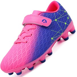 NINIKUA Kids Soccer Cleats Boys Girls Firm Ground Soccer FG/AG Soccer Athletic Outdoor Football Shoes Youth Turf Soccer Cleat Soccer Shoes for Little/Big Kid Rose Purple