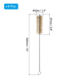 PATIKIL 12" Wire Tube Brush, 6Pcs 1.3" Diameter Brass Wire Tube Brush Pipe Cleaning Supplies for Auto Parts, Bottles, Tubes, Brass Tone