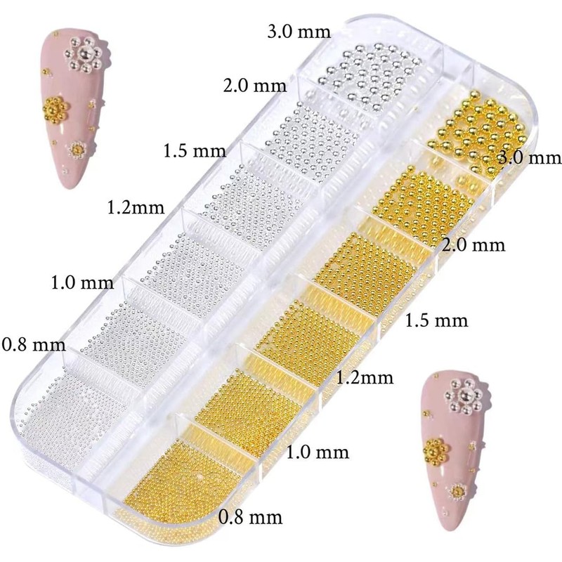 GZMAYUEN Nail Art Beads Micro Caviar for Nails, 0.3-3 mm