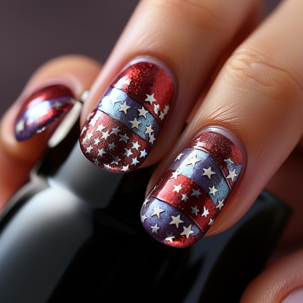 TBRZTR Independence Day Press on Nails Medium Stars Pattern Design