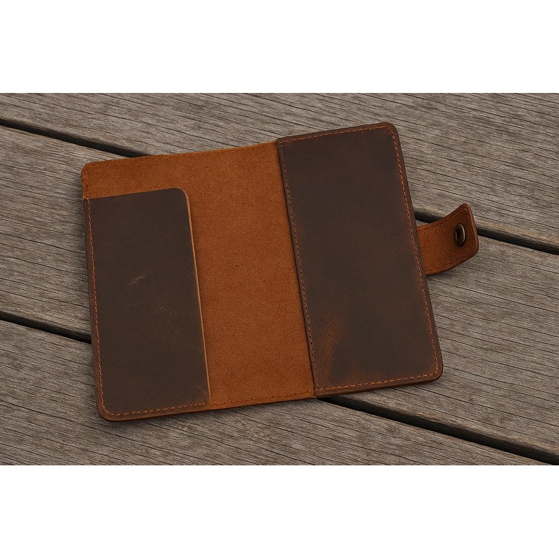 CestAntiQ Leather Checkbook Cover with Pen Holder - Full Grain