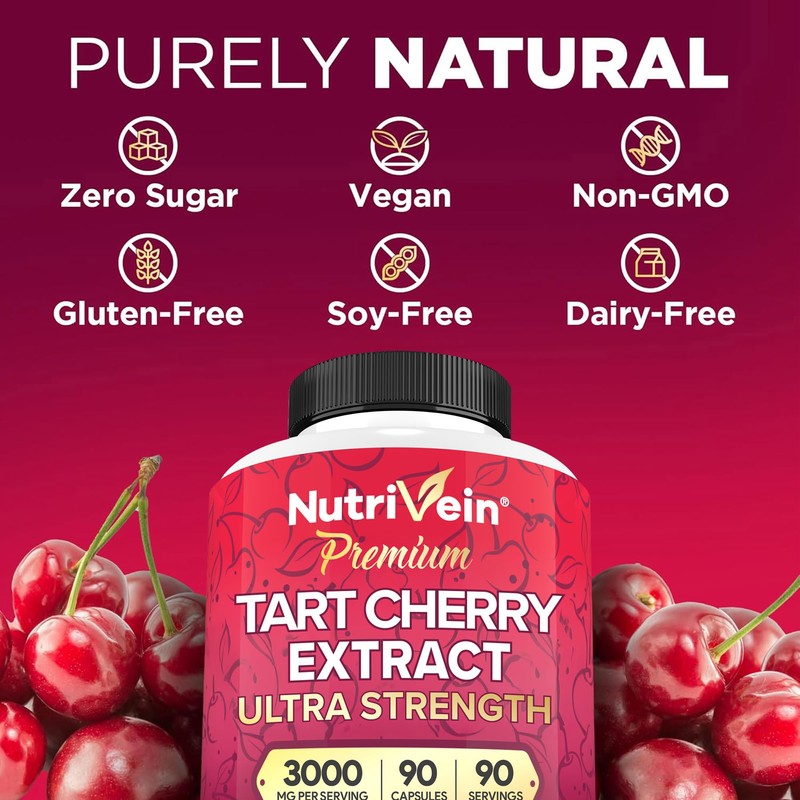 Nutrivein Premium Tart Cherry Capsules 3000mg: Ultra Strength Tart Cherry