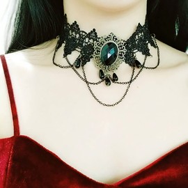 TseenYi Black Lace Choker Necklace Gothic Lace Pattern Necklace Layered Tassel Water Drop Pearl Pendant Choker Jewellery for Women and Girls Valentine's Day Christmas, Pearl