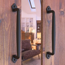 VivaLight 2-Pack 12 Inch Round Rustic Sliding Barn Door Handle - Black Steel Pull for Fence Gate, Garage, Shed, Closet, Pantry - Indoor and Outdoor Use - Easy Install
