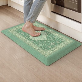 KIMODE Kitchen Mats for Floor Anti Fatigue 0.6" Thick, Cushioned Kitchen Floor Mat, Ergonomic Waterproof Standing Mat, Green Boho Vintage Kitchen Rug Non Skid for Sink Laundry Office Desk 20"x32"