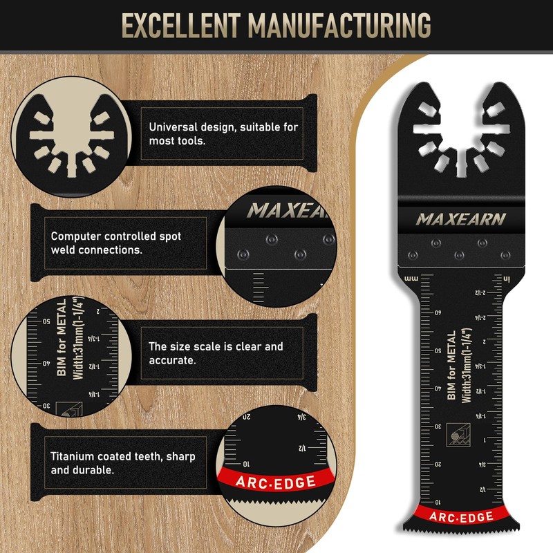 MaxEarn 10Pcs 70mm Extra Long Oscillating Saw Bla-des, Titanium Multitool