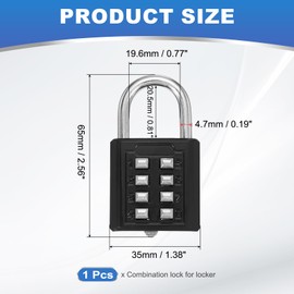 MECCANIXITY Combination Padlock, 8-Digit Push Button Padlock 4-Position Locking Mechanism Security Combination Lock for Locker Gym Sports Locker Cabinet Toolbox (Black, Pack of 1)