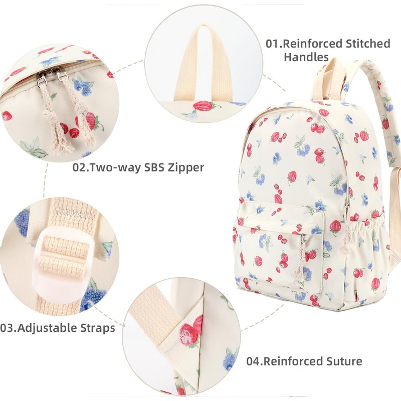 BBIQI Coquette Strawberry Backpack Cute Aesthetic Fruit Preppy Backpack Nylon