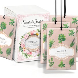Vanilla Sachets for Drawers and Closets - 12 Pack Long Lasting Odor Eliminator Bags, Natural Fresh Scent for Wardrobe, Storage, Car & Home, Air Freshener Sachets