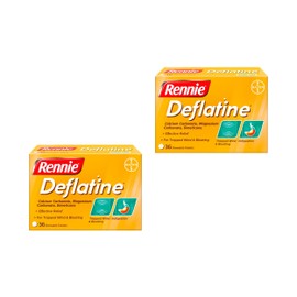 Rennie Rennie Deflatine, Trapped Wind and Bloating Tablets, Fast and Effective Heartburn Relief and Indigestion Relief, Sugar Free Mint, 2 Pack of 36 Tablets (72 Units)