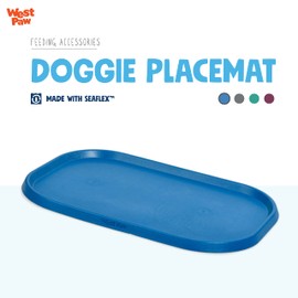 West Paw Seaflex Doggie Placemat – Less Mess Placemats for Dogs, Cats, Pets for Quiet Feeding – Eco-Friendly – Dishwasher Safe, Non-Toxic, Non-Slip – Raised Edges to Hold Dog Bowls, Marine