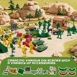 Army Men Playset with Army Men Action Figures, Soldiers Toys for Boys Kids Ages 4-8-12, Military Toys Set with Tank, Plane, Green Army ,Toy Soldiers for Boys Armored Vehicles