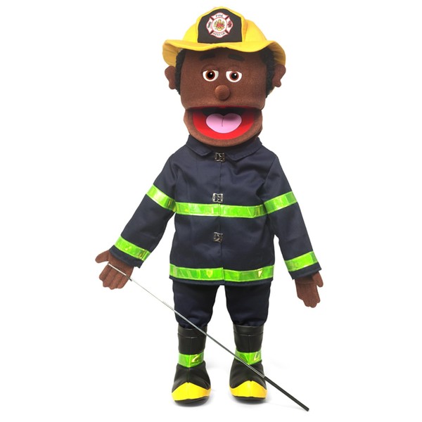 Fireman, Black Male, Full Body, Ventriloquist Style Puppet, 65cm