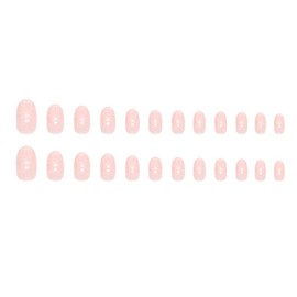 24PCS Short False Nails with Glue Stickers, Ellipse Full Cover Acrylic Nails Press on Nails no Glue,Silver Pink French Fake Nails Stick on Nails for Women and Girls Nail Art