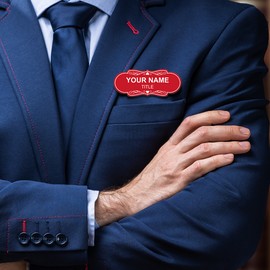 Signs ByLITA Designer Name Tags Blank Badges (1"x3") With Magnetic Fastener Backing (10 Pack) - Red