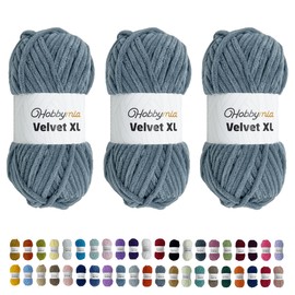 HobbyMia Velvet XL - Chenille Yarn for Crocheting - 100g / 74yds - (6) Super Bulky Yarn - Fluffy Yarn for Crochet - Crocheting Baby Blankets (14428 - Cadet Gray, 3 Skeins)