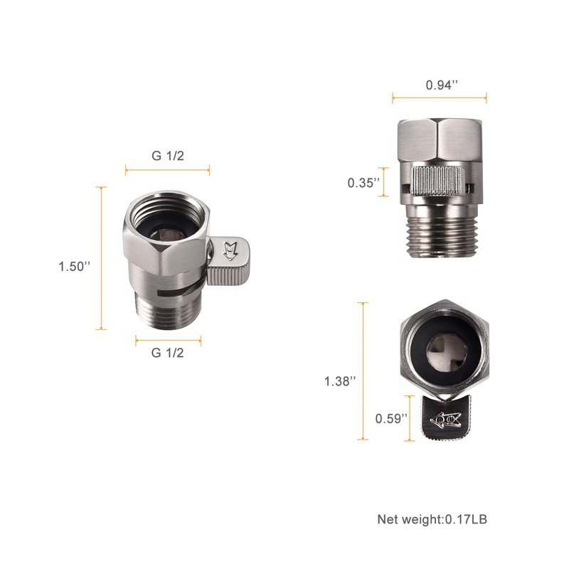 ChuangTim Brushed Nickel Water Flow Control Valve, 1/2" Shower Head