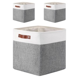 Mangata 25|28|30|33cm Fabric Storage Boxes, Set of 3 Storage Cubes(25x25x25cm, Grey White)
