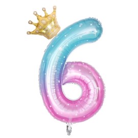 40 Inch Starry Sky Gradient Number 6 Balloons for 6th Birthday Party Decorations. (6)