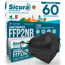 60 FFP2 Black Masks CE Certified Made in Italy BFE ≥99% Sanitized and Individually Sealed Italian FFP2 Masks EN 149:2001+A1:2009
