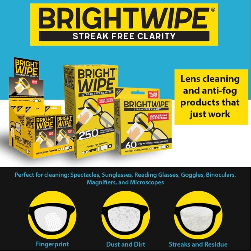 BRIGHTWIPES Lens Wipes - Professional Grade Isopropyl Alcohol Towelettes (250)