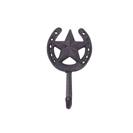Handcrafted Nautical Decor Cast Iron Barn Star and Horseshoe Decorative Metal Wall Hook 7"