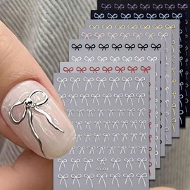 8Pcs Bow Nail Art Stickers Decals Nail Accessories Decorations for Women Girls Colorful Elegant Bow Designs for Nail Salon DIY Supplies, Stick On Nails