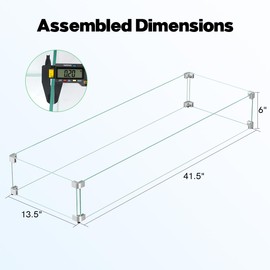 BriSunshine 41.5 x 13.5 x 6 Inch Glass Wind Guard for Propane Gas Fire Pit Table, Rectangular Thick Tempered Glass Shield, Firepit Glass Barrier with Aluminum Corner Bracket & Rubber Feet