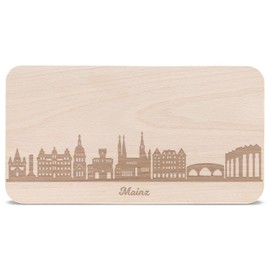 GRAVURZEILE Breakfast Board with Engraving – Skyline Mainz – Wooden Chopping Board Lunch Board – Gift for City Lovers – Also Ideal as a Souvenir