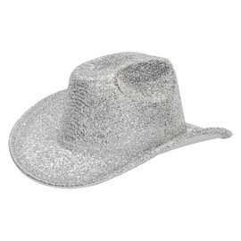 Silver Space Cowboy Cowgirl Hat with Sparkly Glitter Holographic Rave for Women Bachlorette Party Size:M