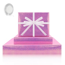 Iridescent Gift Wrapping Paper,4 Sheet Metallic Holographic Wrap Paper Sparkling Rainbow Birthday Wrapping Papers With Ribbon Gift Wrap for Kid Birthday Baby Shower Wedding Christmas Party (Pink)
