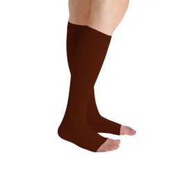 Juzo Soft 15-20 mmHg Compression Stockings, Knee High, Silicone Band, Open Toe | Compression Socks for Women/ Men for Tired, Aching or Swollen Legs, Minor Varicosities | Chocolate, Large (IV)
