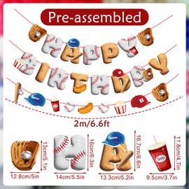 Homarkable Pre-Strung Baseball Birthday Decorations, Baseball Happy Birthday Banners, Sports Birthday Banners Decorations, Pre-Assembled banners