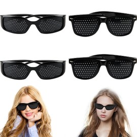 badaren Pinhole Glasses x 4 Pieces, Hole Glasses for Eye Training, Eye Trainer Hole Glasses, Black Grid Glasses, Pinhole Glasses, Grid Glasses with Foldable for Eye Relaxation Training