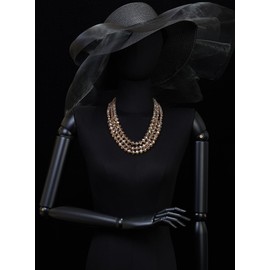 COOLSTEELANDBEYOND Crystal Beads Statement Necklace, Three Strands Layered Necklace, Waterfall, Metal, No Gemstone