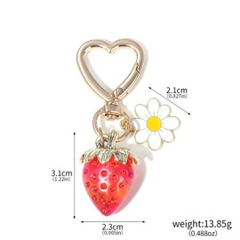 Cute Strawberry keychain - Daisy Flower Heart Key rings - Bag Charms Purse Accessories Decor for Women Girl Gift
