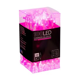 Vickerman 100 Light Italian LED Light Set Pink Lights on White Wire