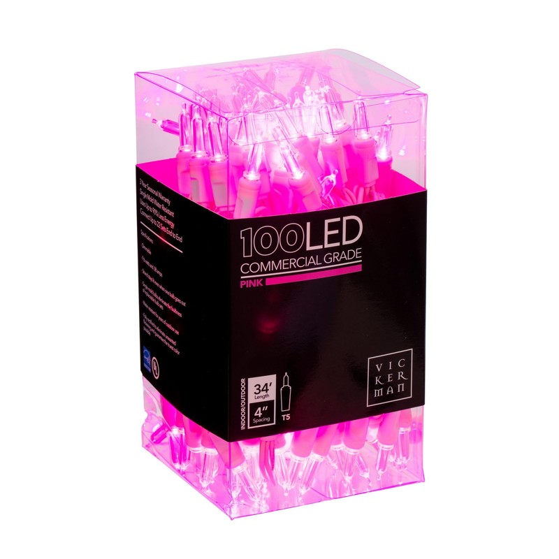 Vickerman 100 Light Italian LED Light Set Pink Lights on