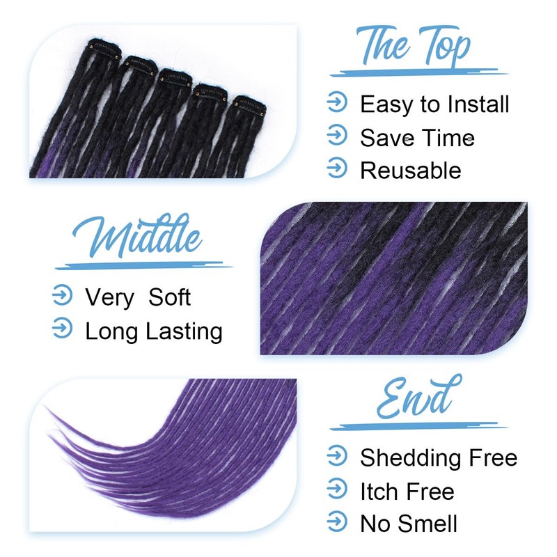 24in 10 PCS Straight Clip in Dreadlock Extensions Black to