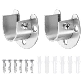 sourcing map 2Pcs Closet Rod End Supports, 0.87" Stainless Steel Flange Rod Holder Bracket End Supports with Screws for Bathroom Closet Curtain, Silver