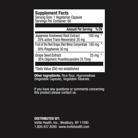 Invite Health Resveratrol - Supports Heart and Brain Health - 30 Day Supply - 60 Vegetarian Capsules