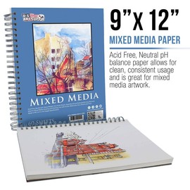 US Art Supply U.S. Art Supply 9" x 12" Mixed Media Paper Pad Sketchbook, 2 Pack, 60 Sheets, 98 lb (160 gsm) - Spiral-Bound, Acid-Free - Artist, Paint, Sketch, Draw