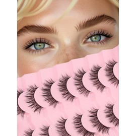 Wispy Lashes False Eyelashes 16mm Strip Lashes Fluffy Eyelashes C Curl Lash Strips Fake Eyelashes Natural with 0.1MM Thin Cotton Band Siligli 3D Volume Eyelash Pack 7 Pair