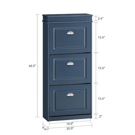 Haotian Shoe Cabinet with 3 Flip Drawers, Freestanding Shoe Rack for Entryway, Shoe Organizer with Hidden Drawer, Navy Blue, FSR94-B (9.45" D x 20.87" W x 46" H)