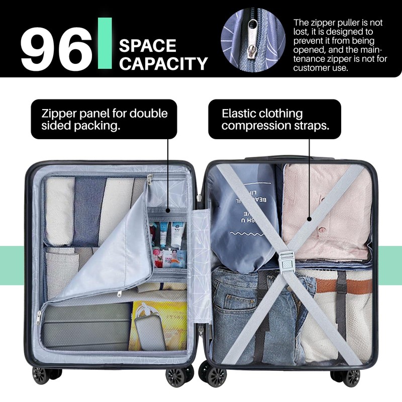 AnyZip Suitcase Hardside PC ABS Lightweight USB Luggage with Wheels