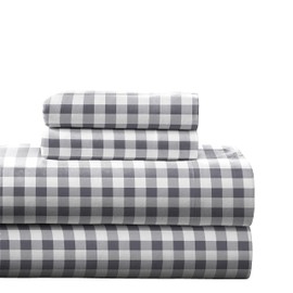 Pointehaven 180 GSM 100% Cotton Flannel Sheet Set - Full, Checkerboard Grey - Warm & Cozy - Pre-Shrunk -Deep Pockets - Elastic All Around-Comfy Double Brushed