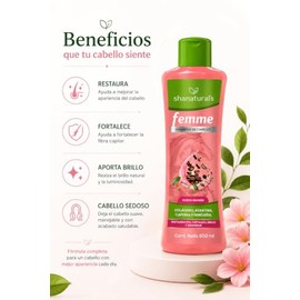 Femme Shampoo Fortalecedor con Colágeno, Keratina y Cafeína | Cabello Más Suave, Brillante y de Apariencia Saludable | Para Todo Tipo de Cabello | 500